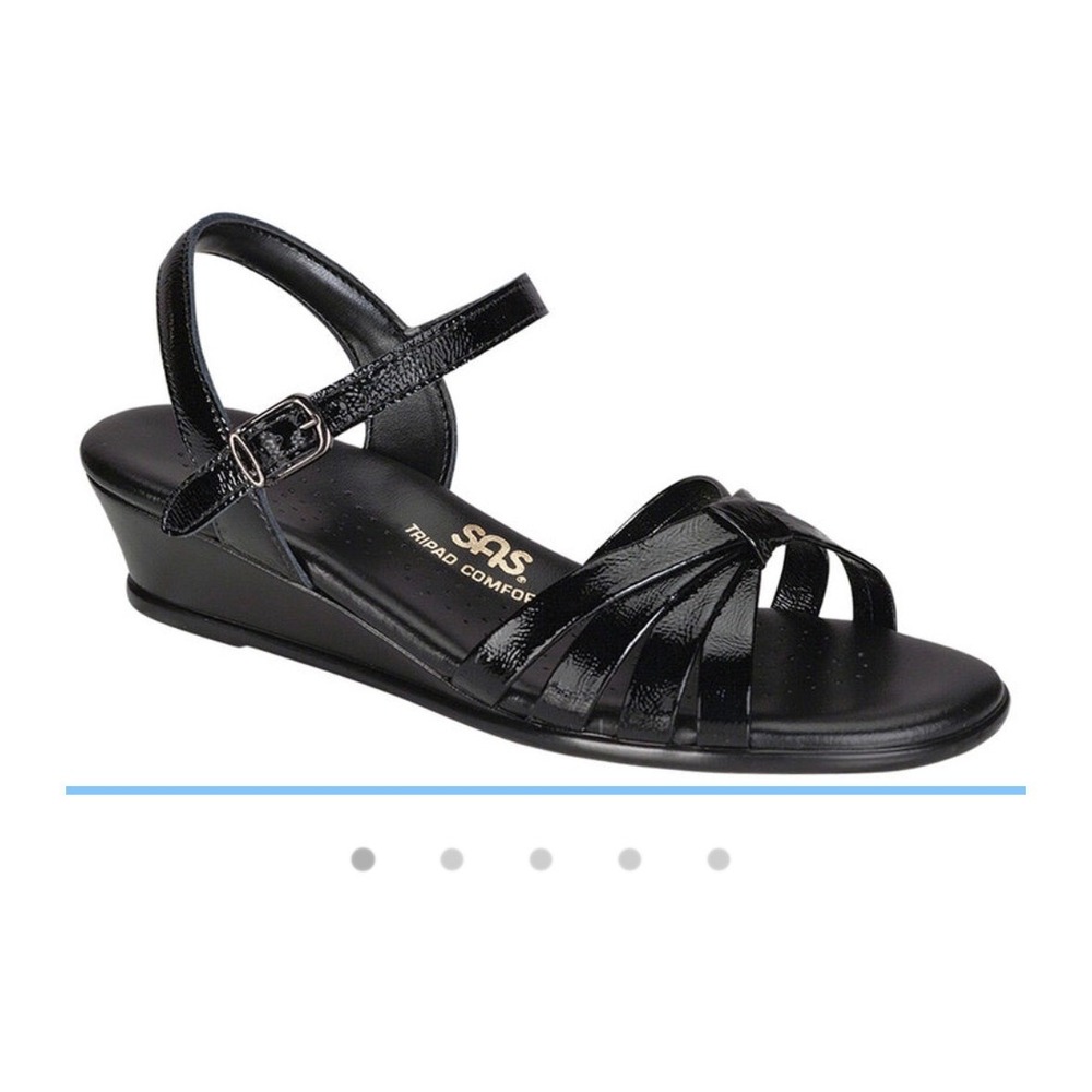 SAS Strippy Quarter Strap Wedge Sandals Patent Leather Womens 7.5 M Made in USA